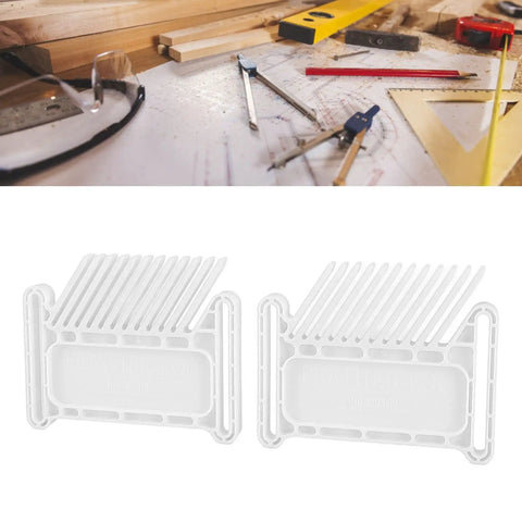 Heavy Duty Adjustable Woodworking Featherboard For Table Saw Router Table And Band Saw Featuring Tough Iron And Plastic Core With T Track Or Miter Slot Mounts To Keep Your Hands Safe Right Down The Line, shown as two white plastic units.