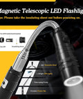 360 Degree Flexible Magnetic Flashlight And Telescoping Magnetic Pickup Tool Kit with LED flashlight features and components displayed