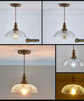 Slick Oil Rubbed Bronze One Light Pendant Ceiling Lamp With Retro Dome Glass Shade lit and unlit views for kitchen