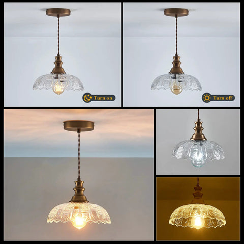 Slick Oil Rubbed Bronze One Light Pendant Ceiling Lamp With Retro Dome Glass Shade lit and unlit views for kitchen