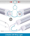 8Ft LED Shop Light Fixture With V Shaped 5Ft Tubes 48W Cold White 6000K T8 Integrated Bulbs For Garage And Warehouse