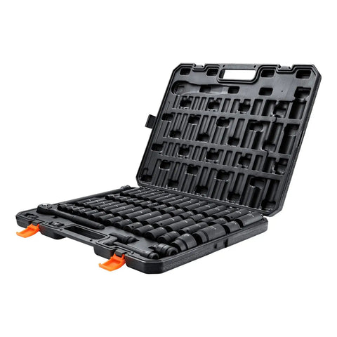 Half Inch Drive Impact Socket Set, 65-Piece SAE And Metric, From Three-Eighths To One-And-A-Quarter Inch in storage case