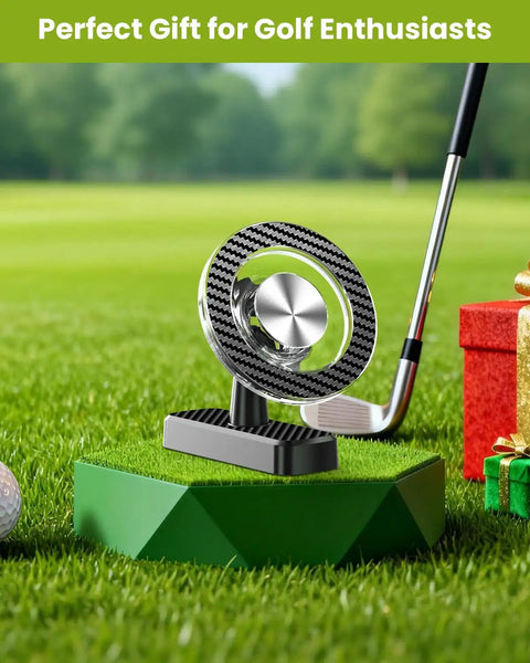 Golf Cart Phone Holder With Magnetic Mount For Dads And Golfers Fathers Day Gift displayed on golf course with club and gifts