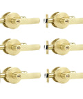 Six Pack Keyed Alike Entry Door Locks With Gold Door Handles For Indoor Or Outdoor Use Heavy Duty Front Door Levers With Keys Sleek Door Knobs In Light Satin Brass Finish Durable Zinc Alloy Construction