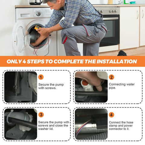 Installing Heavy Duty Upgraded Washer Drain Pump Compatible With Electrolux And Frigidaire Washing Machines, showing steps.