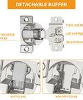 Rock Solid Quarter Inch Overlay 3D Soft Close Concealed Hinges For Kitchen Cabinets With Slow Drop Action And Satin Nickel Finish, showing detachable buffer feature.
