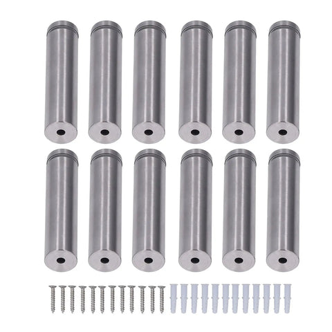 12-Piece Stainless Steel Standoff Screws Kit 19x80mm Advertising Mounting Hardware For Wall Mounting Acrylic Frames Glass Signs And Photo Displays No-Drill Setup With Included Screws Anchors And Nails