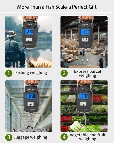 Dope Digital Fishing Scale With Backlit LCD, 110Lb/50Kg Capacity, various uses in fishing, parcel, luggage, and produce weighing