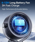 Rechargeable Clip On Fan 4000mAh With 100 Speed Touch Control LED Display 360 Degree Rotation showing fan blades and LED indicator