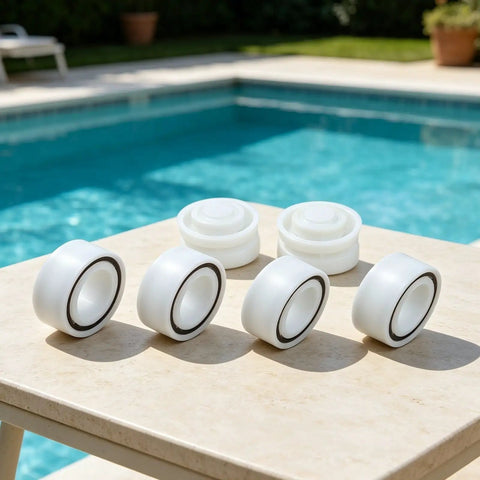 Roller Bearing Guide Kit RCX26000 RCX26001 For TigerShark Robotic Pool Cleaner, white bearings on poolside table