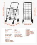 Folding Shopping Cart With Heavy Duty Metal Frame, 110 Lb Load Capacity, Anti Scratch And Rust Resistant, dimensions shown