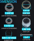 Dimensions of Beefy 7 Piece 3500 Lb Trailer Wheel Hub Bearing Kit for 1 1/16 to 1 3/8 Inch Axles with L68149 L44649 Bearings