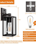 Two Pack Automatic Dusk To Dawn Exterior Wall Lights With Smart Photo Sensor Waterproof Black Coach Porch Fixture dimensions and details.
