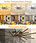 Cool Low Profile Ceiling Fan With Dimmable Light, Black Flush Mount displayed in various color temperatures in living room.