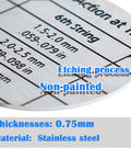 Close-up of Precision Guitar Action Gauge Ruler showing measurements for string height, stainless steel material, and etching process.