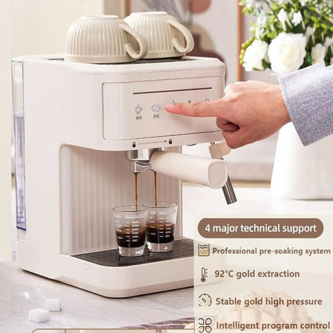 Touchscreen Espresso Coffee Machine Featuring Built In Milk Frother Semi Automatic Brewer And High Pressure Pump making espresso shots.