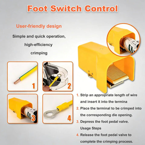 Foot switch control for Heavy Duty Pneumatic Crimping Tool For Electrical Wire Terminal Dies Up To 16mm2 with user-friendly design.