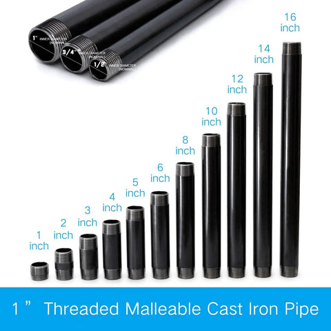 Industrial Pipe Nipple Set, 10 Pack Tough As Nails Heavy Duty Grey Iron Pre Cut Steel Pipes For Vintage Style DIY Furniture Shelving Projects