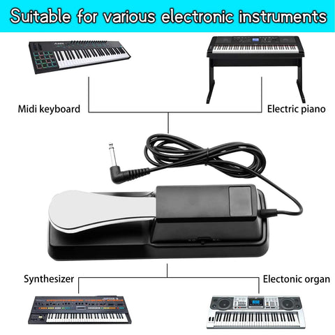 Universal Sustain Pedal For Digital Pianos And MIDI Keyboards With Quarter Inch Jack And Polarity Switch Plug And Play Ready