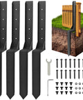 Heavy Duty Fence Post Repair Kit 4 Pack Steel Post Stakes with Galvanized Screws Wrench and Hex Key for Quick Fence Fixes Black