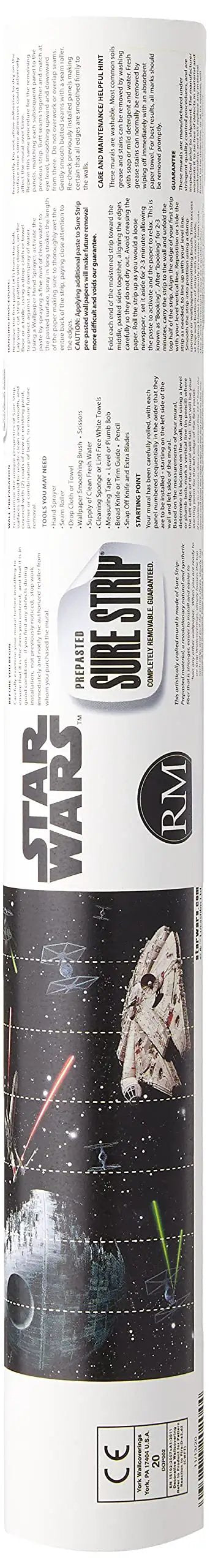 Star Wars Classic Vehicles Water Activated Removable Wall Mural in packaging, black finish, paper roll, easy spray and stick application