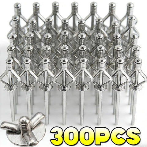 Close-up of Aluminum Alloy Blind Rivets Kit 200 Pcs M4 With Round Head Tri Fold Design For Metal Diy Projects packed together