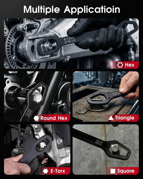 5 Piece Universal Do It All Self Adjusting Wrench Set With Self Locking Double End Torx Wrenches For Auto Repair Home Outdoor Riding One Eighth To One Inch Nut Sizes Durable Chrome Vanadium Steel in hex and square use