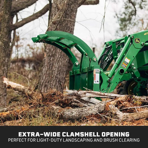 48 Inch Economy Root Grapple Rake For John Deere Hook And Pin, Light Duty Hydraulic Attachment, 1600 Pound Capacity clearing brush