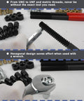 51 Piece Thread Repair Kit With Taps, Dies, Files And Gauges For UNC, UNF And Metric Threads used with wrench and hex design