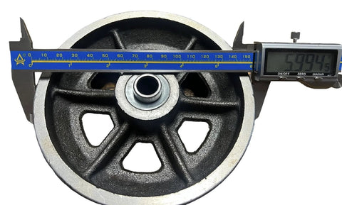Front view of 6-inch cast-iron V-groove wheel for sliding gates, 2 inch wide, 1000 lb load, Amazon