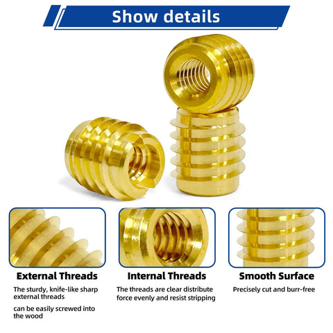 Wood Threaded Inserts Kit Brass M3-0.5 Knife Thread Inserts 10 Pack with highlighted details and smooth surface features.