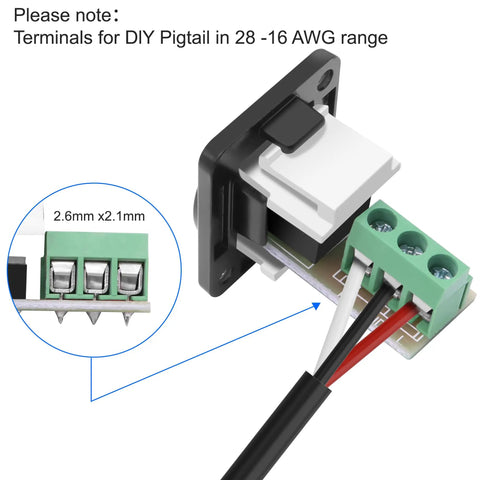 Close-up of D Type Three Point Five Millimeter Three Pole Stereo Audio Terminal Block Connector Solderless Screw Terminal