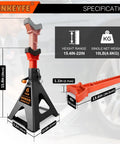 Heavy Duty 6 Ton Jack Stands With Crossbars For Cars And Trucks Featuring Double Pin Locking Mechanism and Protective Rubber Tops, Height 15.4-22 inches.