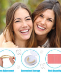 Two smiling women indicating confidence from using DIY Denture Repair Kit For Fake Teeth 35 Piece Set With Dental Tools.