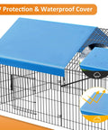 Heavy Duty Metal Chicken Coop With Cover, 86 By 40 By 39 Inches, highlighting blue UV protection and waterproof cover detail