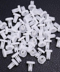 Top Shelf 50 Pcs Car Door Trim Panel Retainer Clips Nylon Bumper Fastener Rivets Keeps Your Rig Tight Straight Up Fit For Gmc C1500 C2500 Cadillac Escalade 15960325 Push Button, white nylon clips scattered.