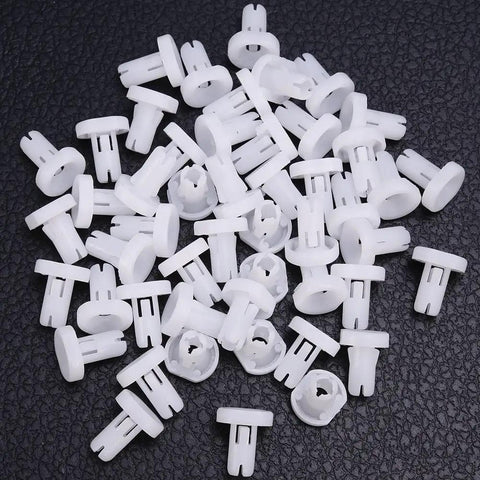 Top Shelf 50 Pcs Car Door Trim Panel Retainer Clips Nylon Bumper Fastener Rivets Keeps Your Rig Tight Straight Up Fit For Gmc C1500 C2500 Cadillac Escalade 15960325 Push Button, white nylon clips scattered.