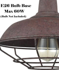 Close-up of Straight Up Rustic Charm All Metal Barn Style Semi Flush Mount Ceiling Light, E26 bulb base, rust finish.