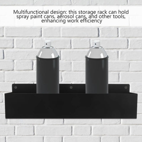 Wall Mount Spray Can Holder And Tool Rack Heavy Duty Metal Storage Shelf with two aerosol cans against brick wall