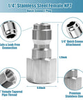 1/4-inch stainless steel NPT quick-connect fittings set, front view with male and female plugs and threaded adapters
