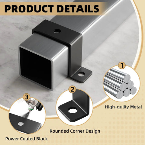 2x2 Square Tube Strap Clamp U Shaped Metal Bracket Black Powder Coated Square Pipe Clamp For Wood Deck Fence Post Tie