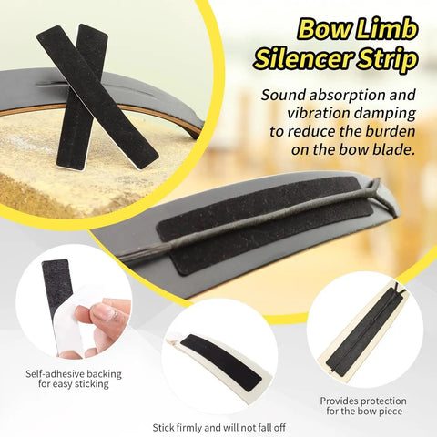Recurve Bow String Silencers Kit With Fur Arrow Rest And Adhesive Bow Limb Silencers close-up on limb silencer with adhesive backing