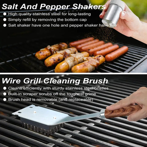 Heavy Duty BBQ Grill Tools Set With Non Slip Stainless Steel Utensils 22 Pieces Spatula Tongs Fork Knife Skewers