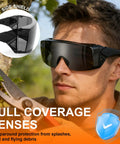 No Sweat Anti Fog Safety Glasses With ANSI Z87 Toughened Lenses UV400 Anti Scratch Side Shields And Quick Adjust Temples For Daily Jobsite Heavy Lifters In A Reliable Three Pack Gray Kit worn outdoors, showcasing full coverage lenses and side shield protection.