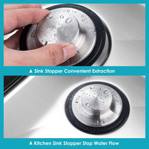 Two Pack Stainless Steel Kitchen Sink Stopper Sets With Large Wide Rim Three Point Three Five Inches Diameter No Tools Needed
