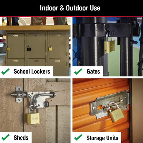 Gold Four Digit Combination Padlock Set For Indoor And Outdoor Security on lockers, gates, sheds, and storage units