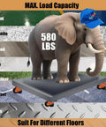 Heavy Duty Height Adjustable Casters With Ratchet Stem Leveling And Retractable Base For Workshop Gear Set Of Four Ironclad Wheels supporting 580 lbs load visual with an elephant.