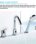 Roman Tub Faucet Set In Chrome With Handheld Shower And Diverter, Lead-Free Brass Body in modern bathroom