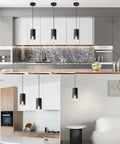 Two Pack Adjustable Black Gradient Glass Pendant Lights With Matte Black Finish in modern kitchen and living room settings
