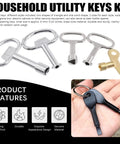 Thirteen Piece Utility Keys Kit For Plumbing And Home Use With 4 Way Service Cross Key Triangle Cabinet Spanner Keys